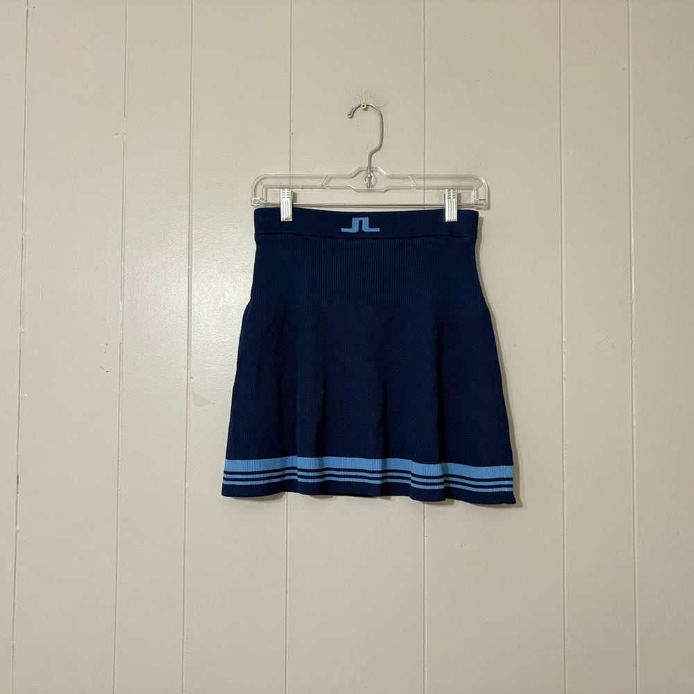 J.Lindeberg Frida Striped Knit Skirt Navy Blue Tennis Style Mini